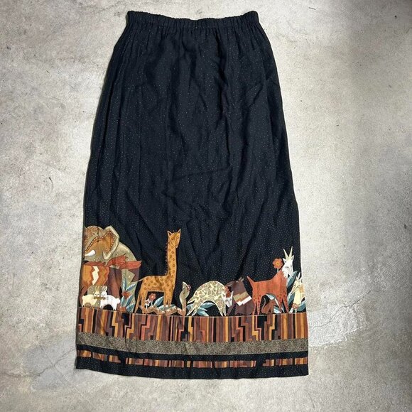 Vintage Haggerty Artwear Midi Animal Safari Printed Skirt Size Small - Picture 1 of 7